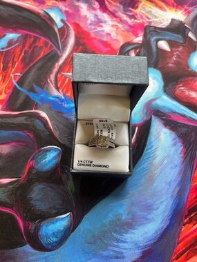 1/4 ct Genuine Diamond sterling silver Halo Engagement size 7